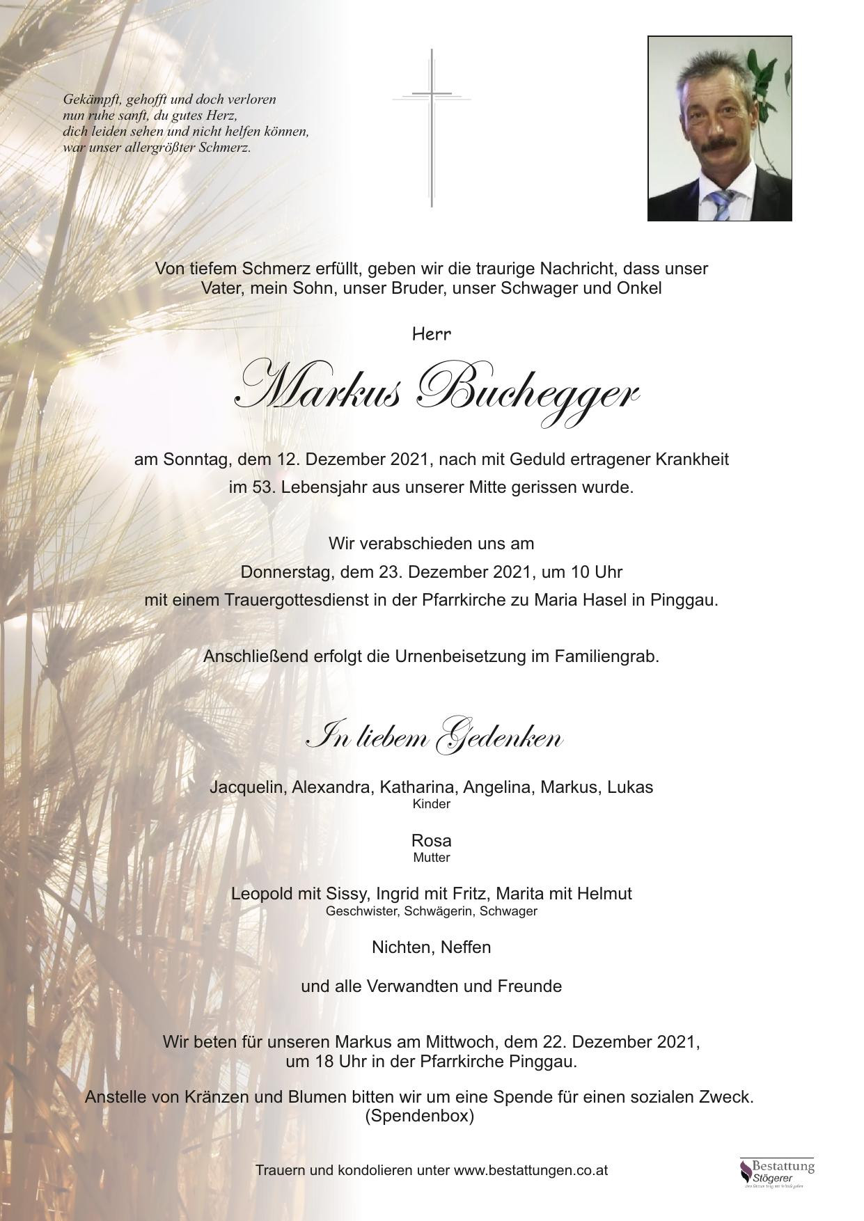 Traueranzeige von Markus Buchegger