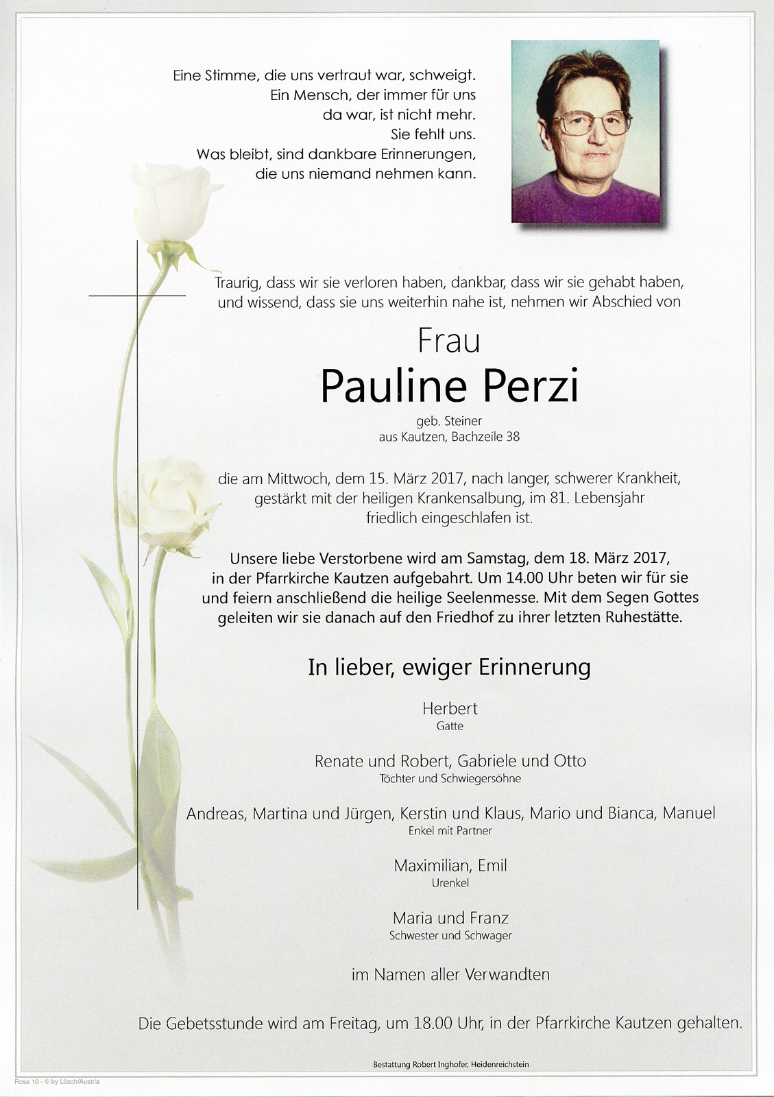 Traueranzeige von Pauline Perzi