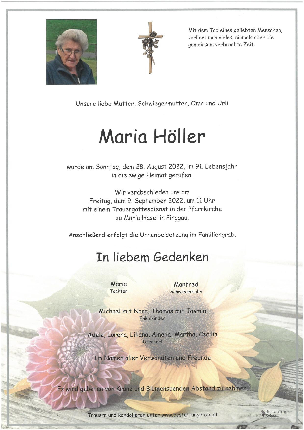 Traueranzeige von Maria Höller