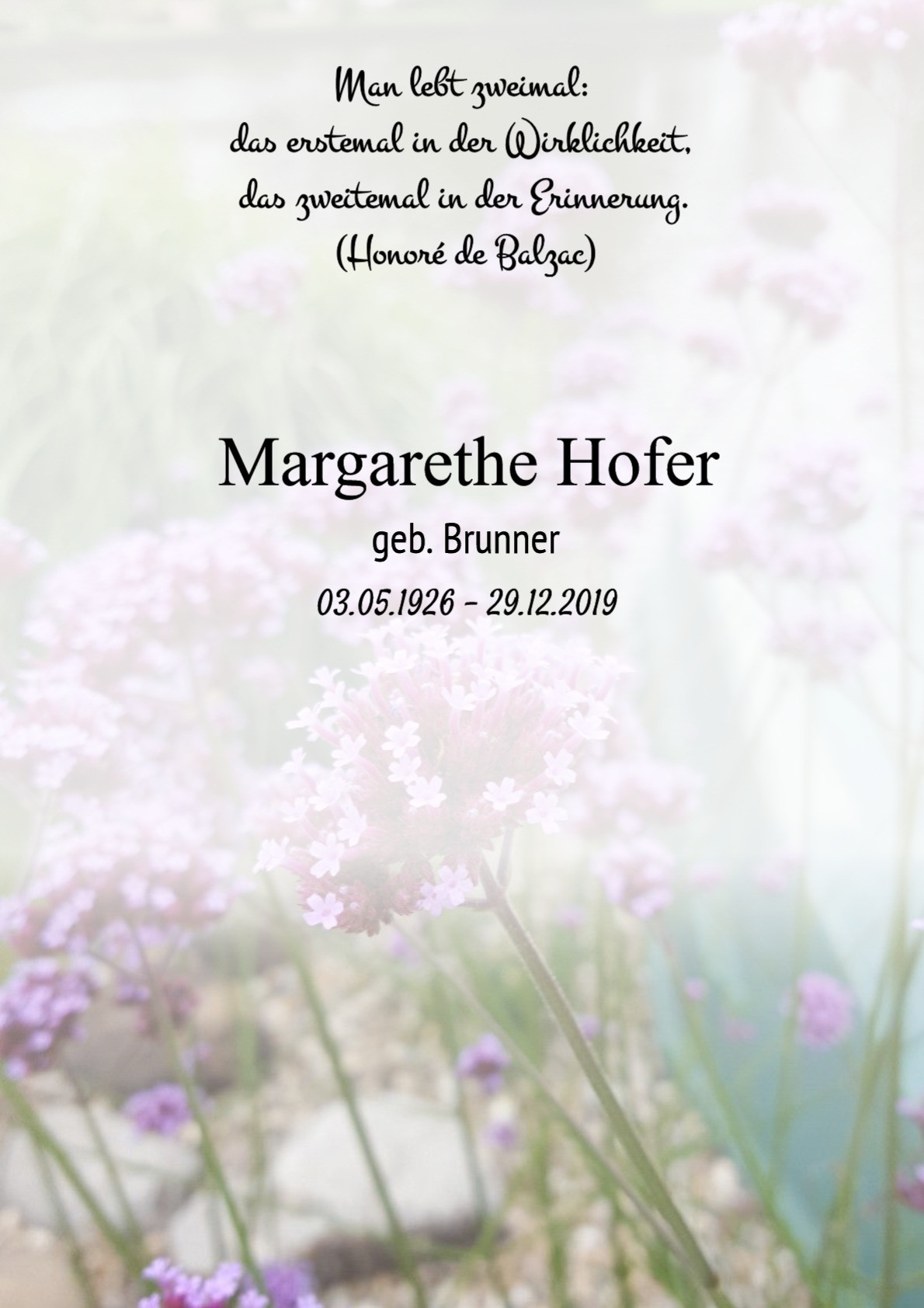 Traueranzeige von Margarethe Hofer