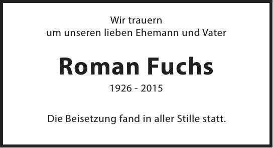 Traueranzeige von Roman Fuchs