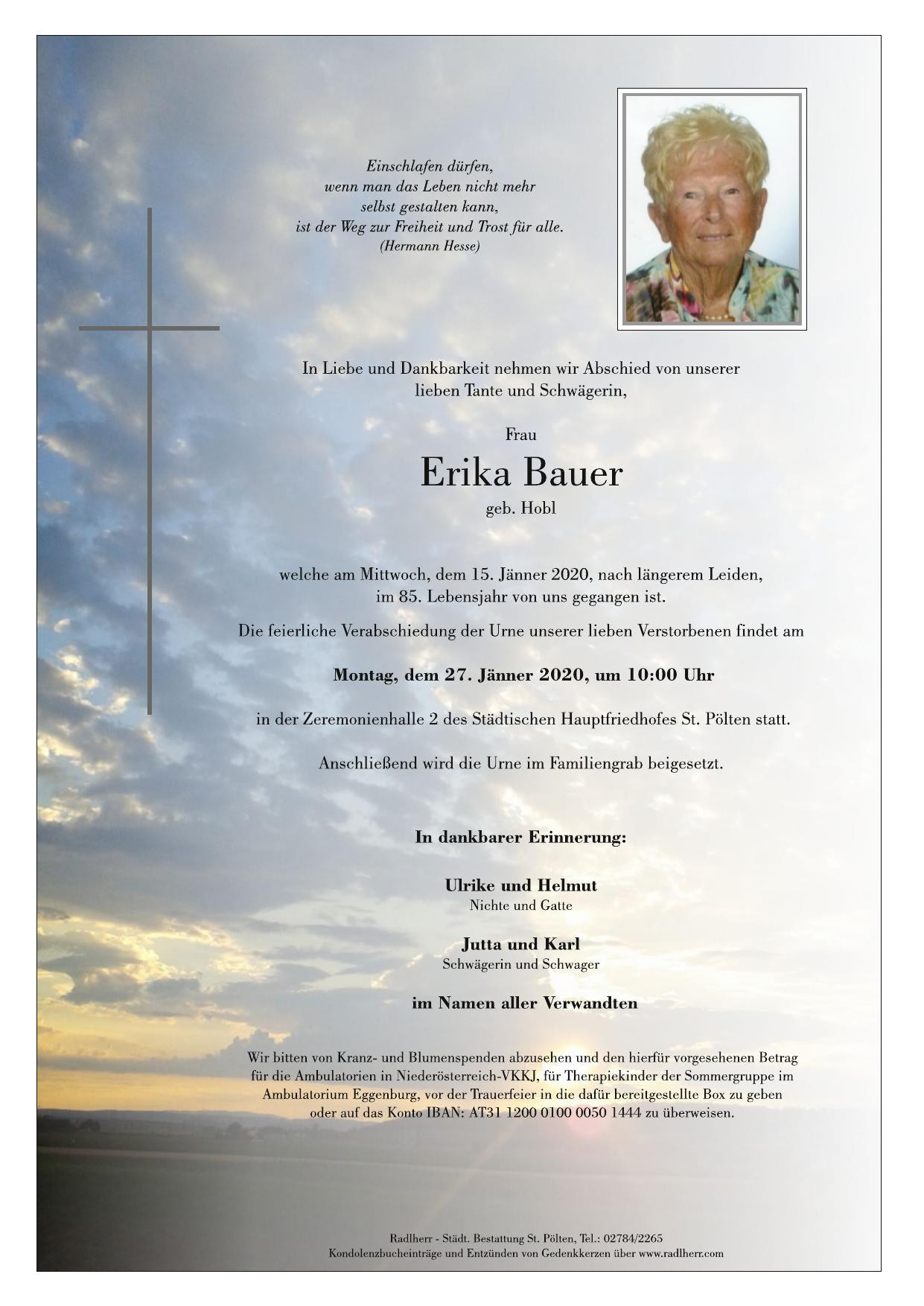 Traueranzeige von Erika Bauer