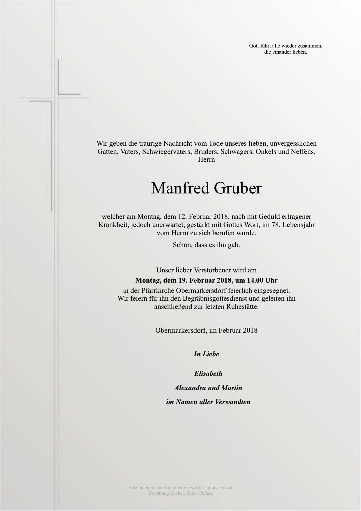 Traueranzeige von Manfred Gruber