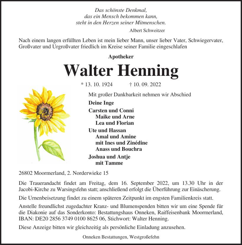 Traueranzeige von Walter Henning