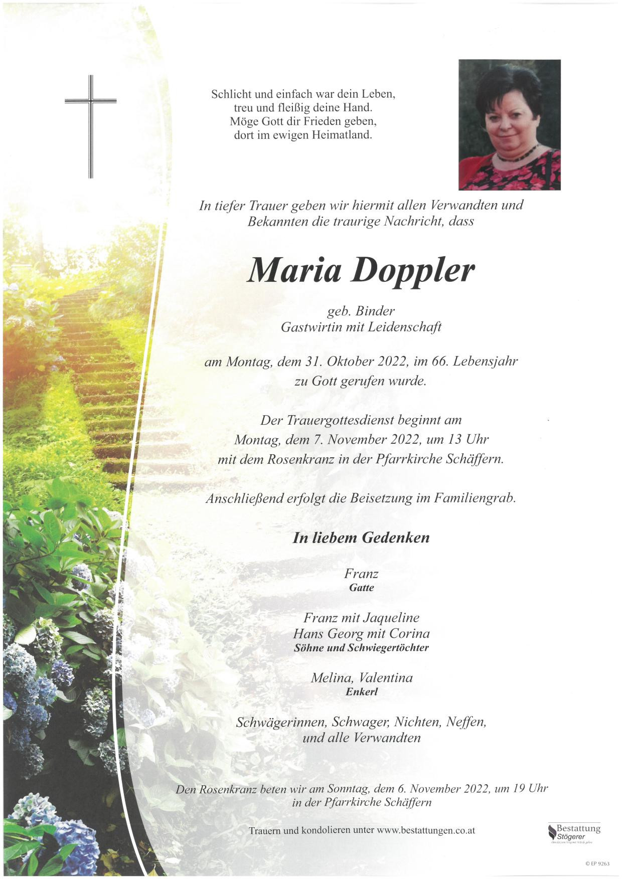 Traueranzeige von Maria Doppler