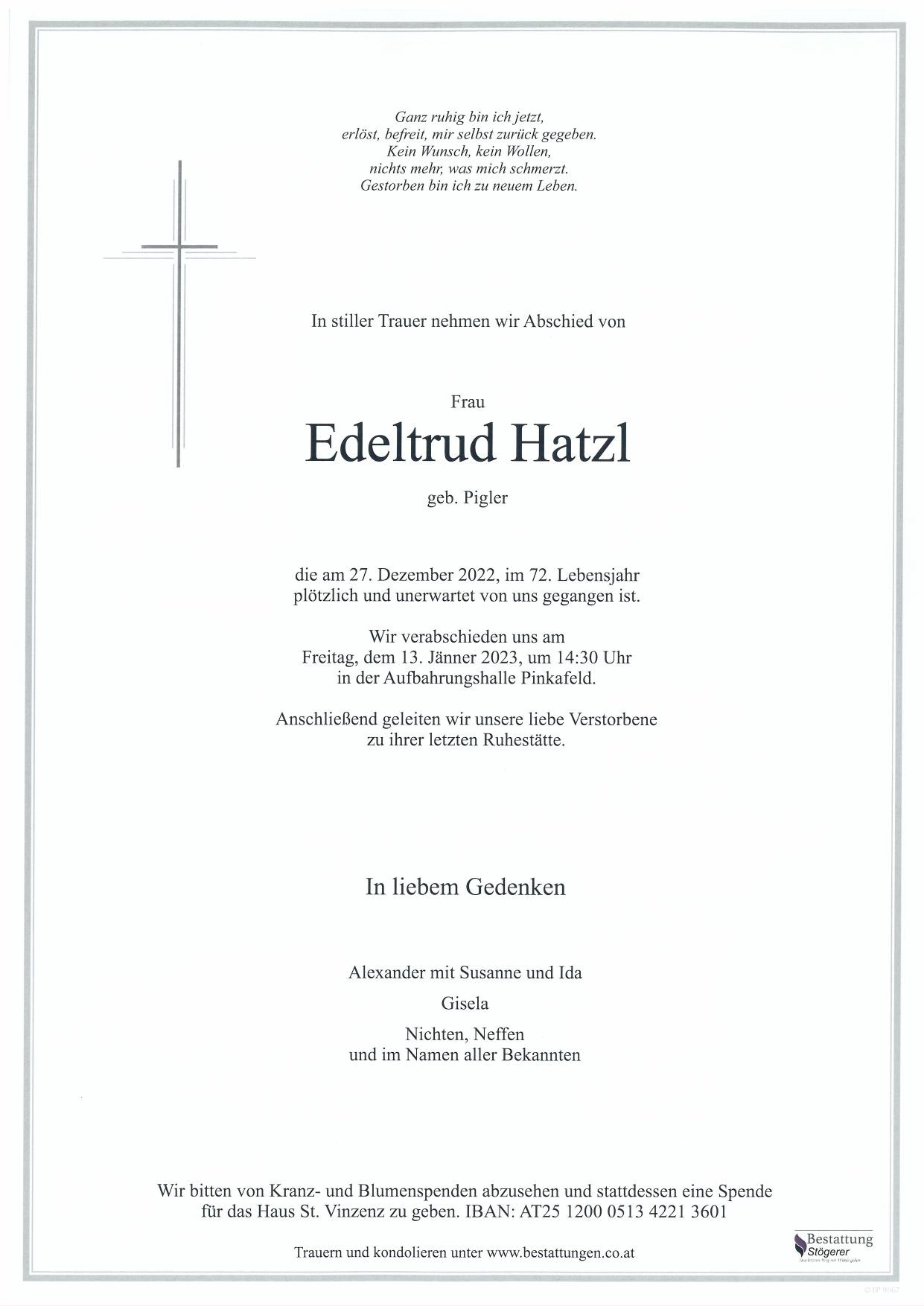 Traueranzeige von Edeltrud Hatzl