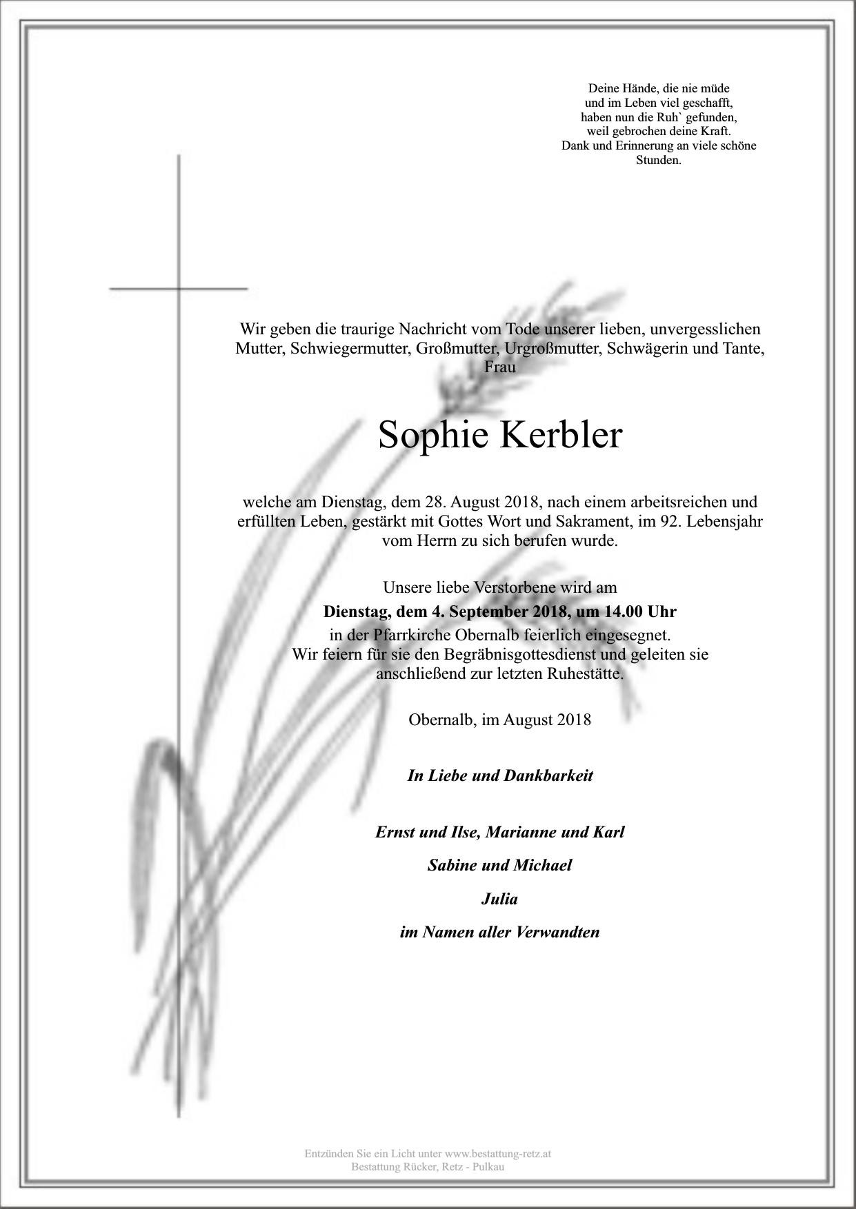 Traueranzeige von Sophie Kerbler