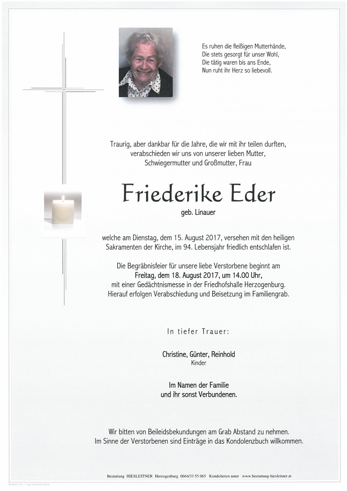 Traueranzeige von Friederike Eder