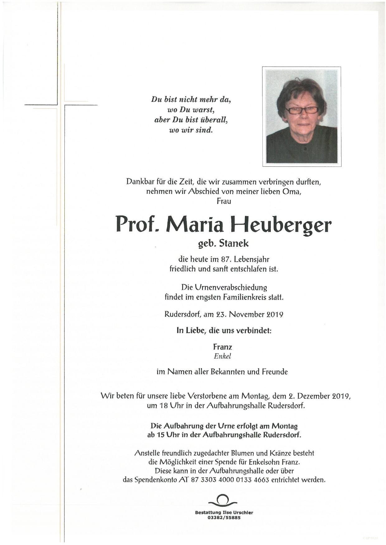 Traueranzeige von Prof. Maria Heuberger