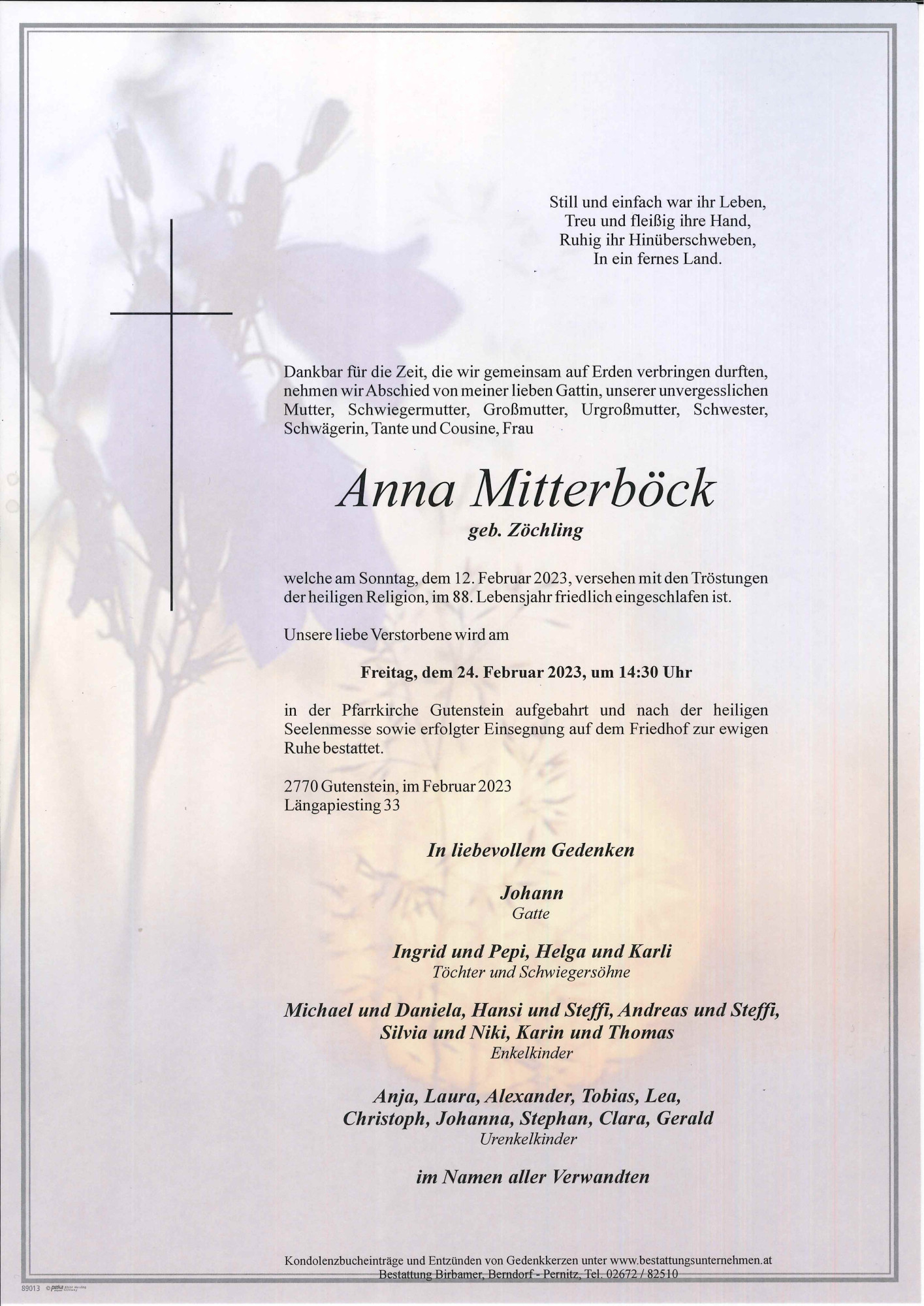 Traueranzeige von Anna Mitterböck