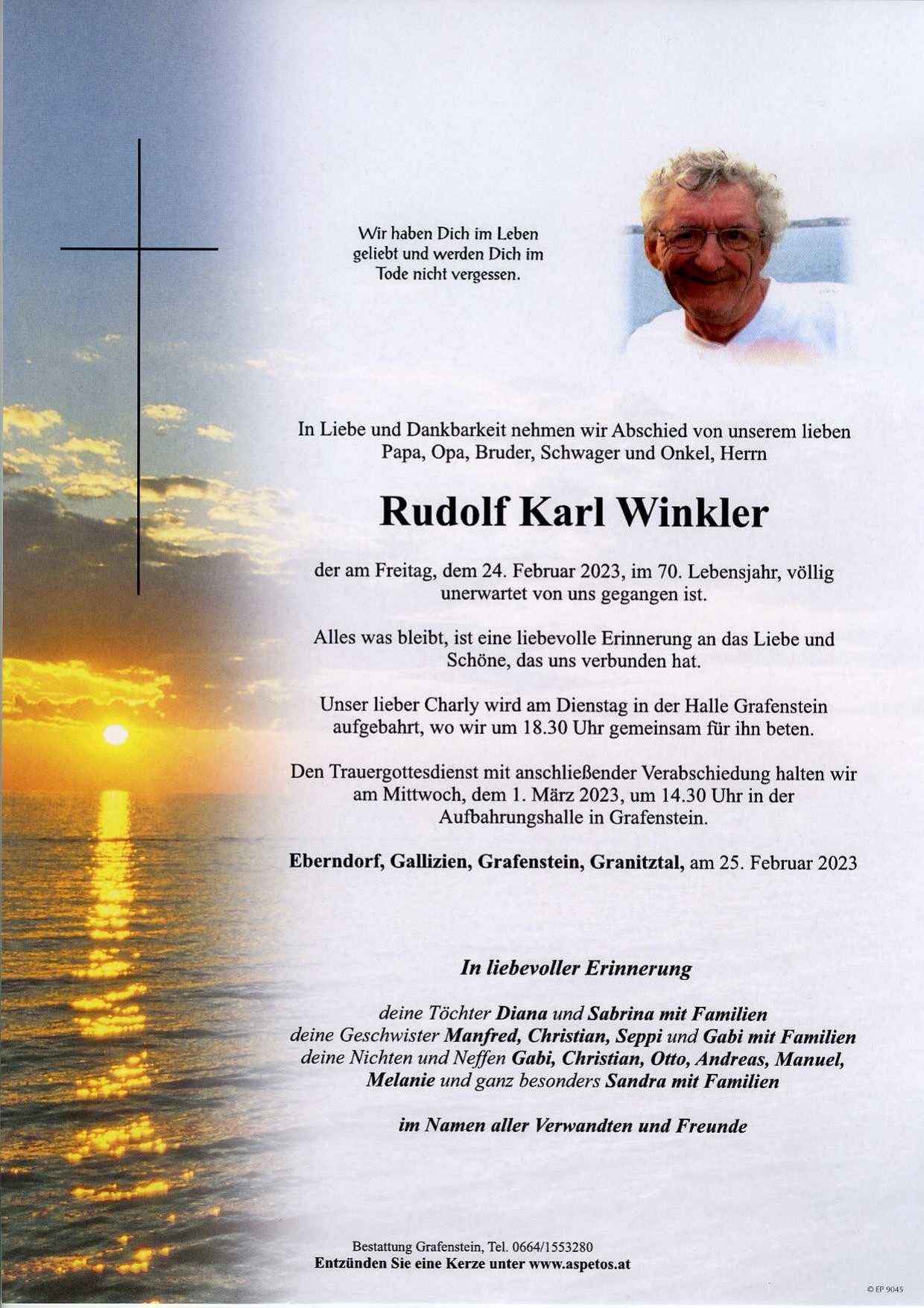 Traueranzeige von Rudolf Karl Winkler