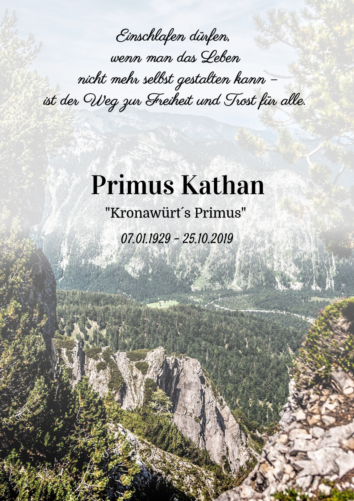 Traueranzeige von Primus Kathan