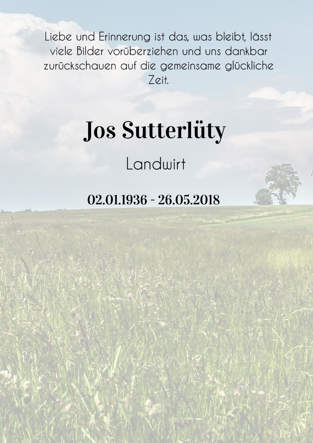Traueranzeige von Jos Sutterlüty
