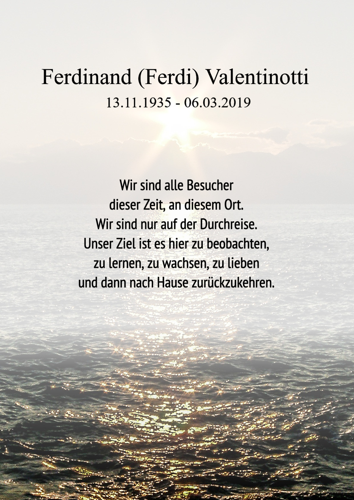 Traueranzeige von Ferdinand (Ferdi) Valentinotti