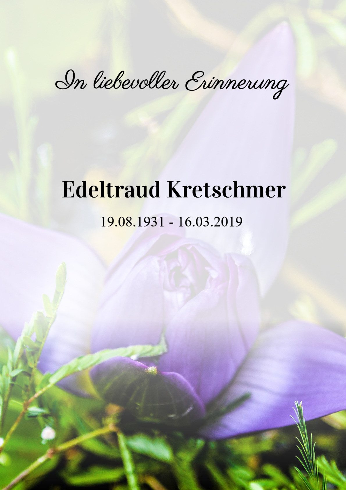 Traueranzeige von Edeltraud Kretschmer