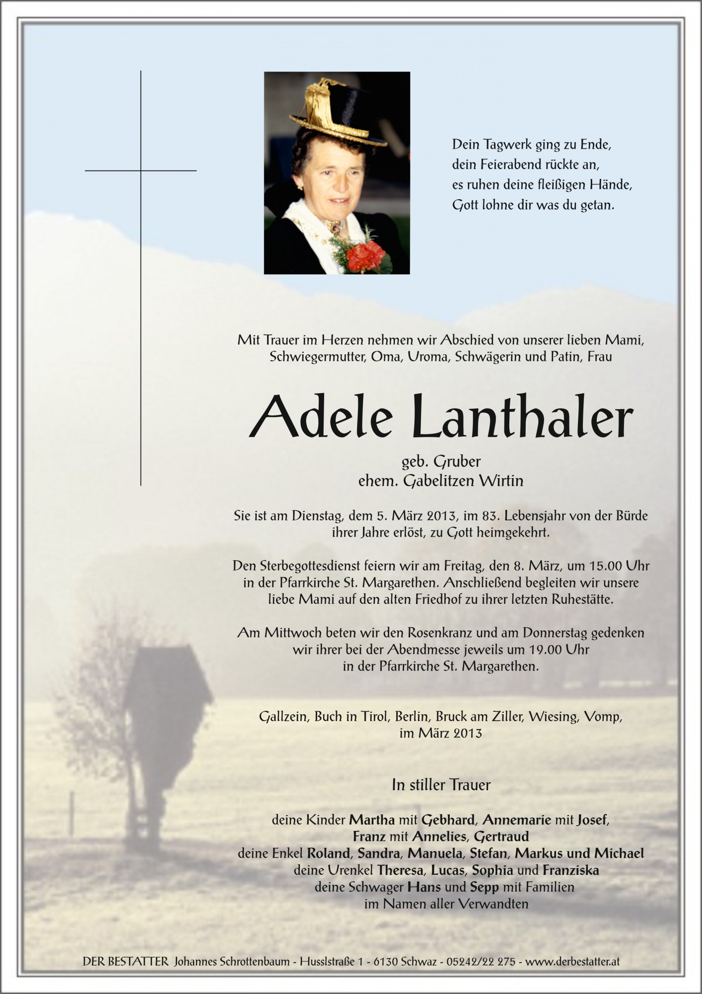 Traueranzeige von Adele Lanthaler