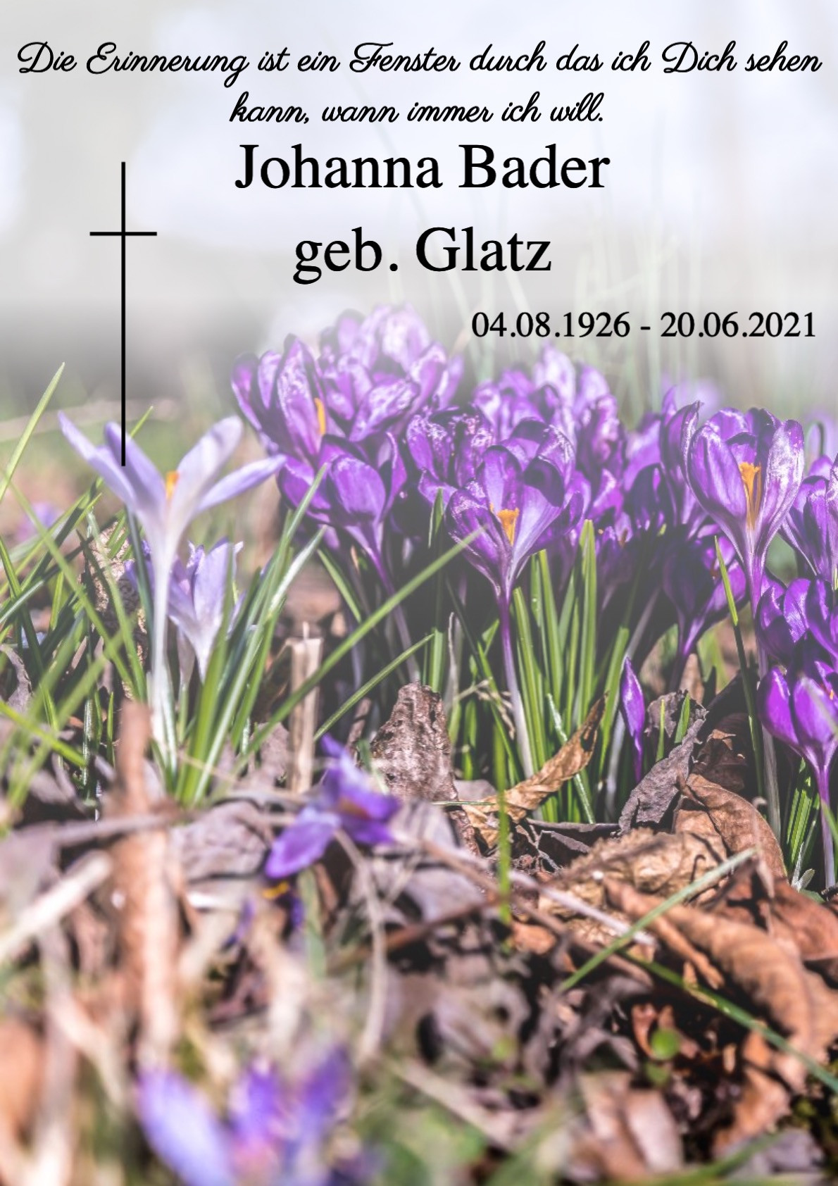 Traueranzeige von Johanna Bader