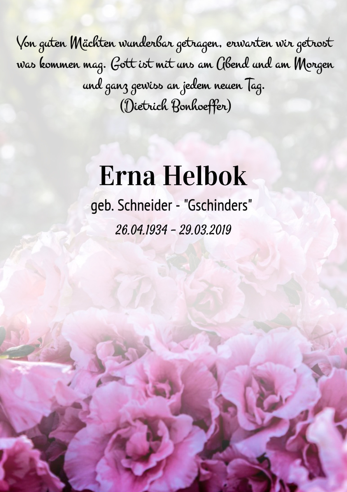 Traueranzeige von Erna Helbok