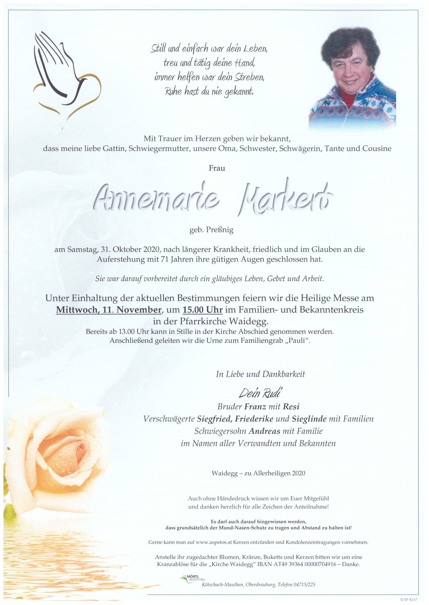 Traueranzeige von Annemarie Markert