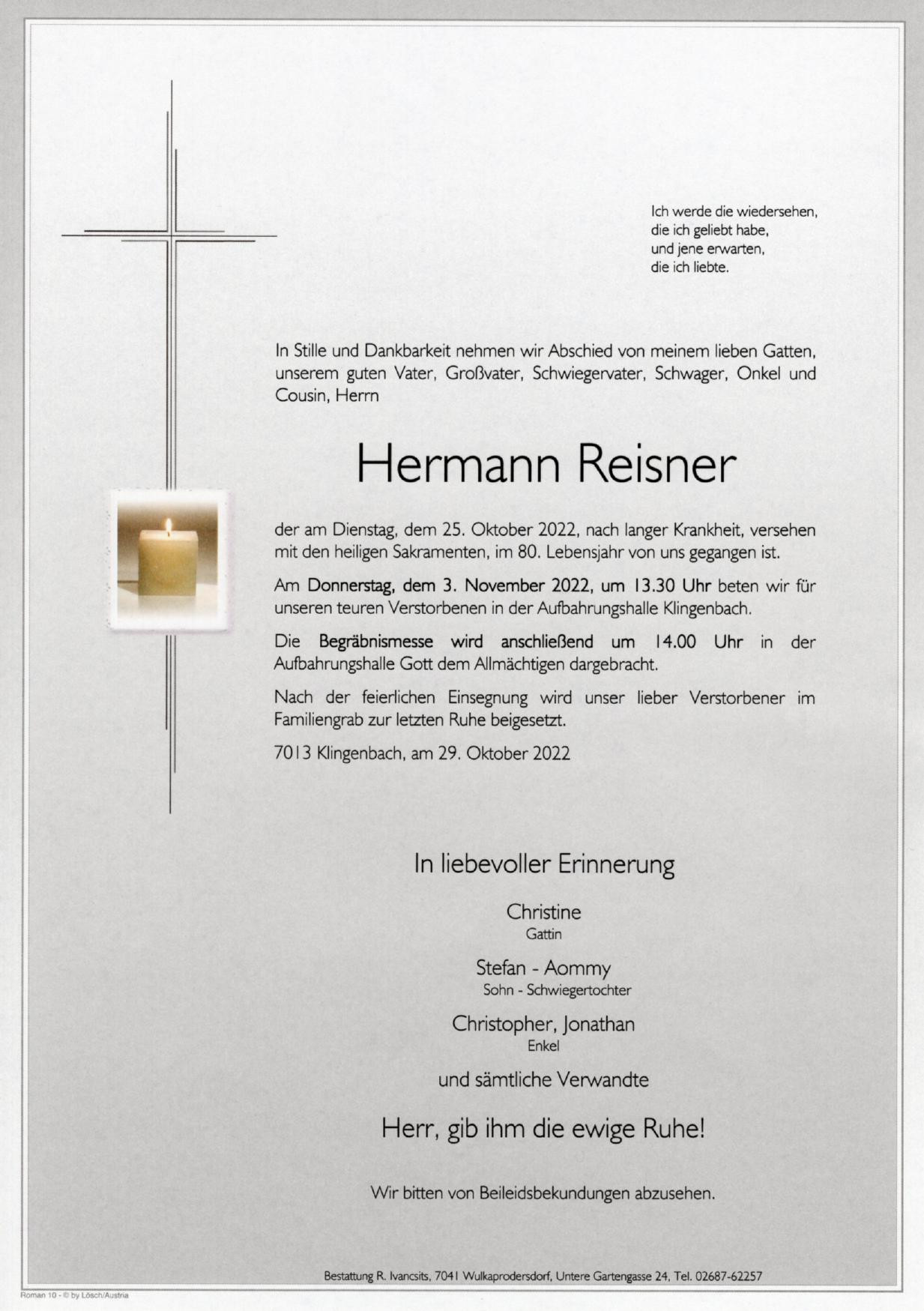 Traueranzeige von Hermann Reisner