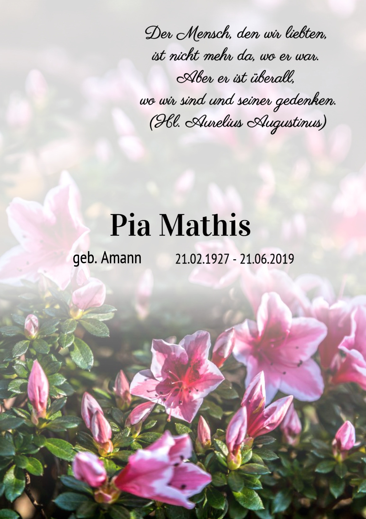 Traueranzeige von Pia Mathis