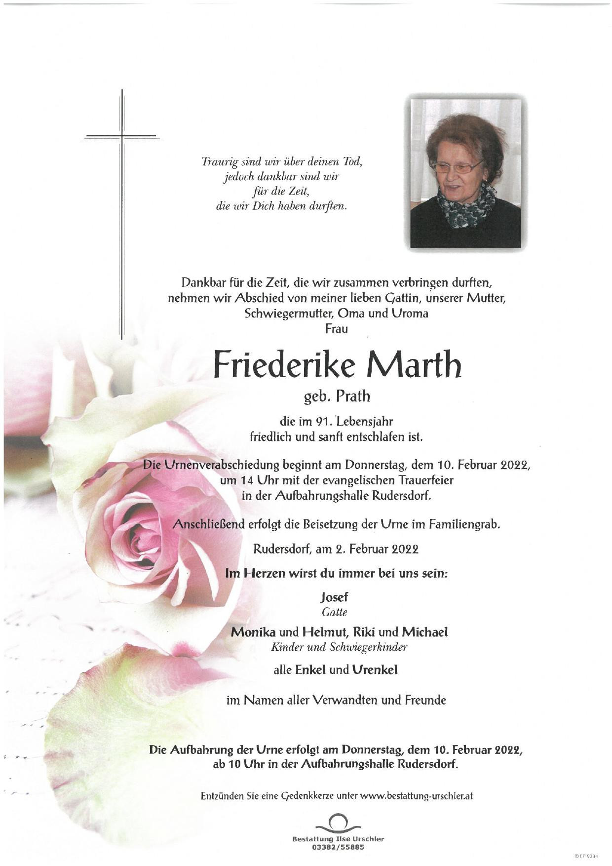 Traueranzeige von Friederike Marth