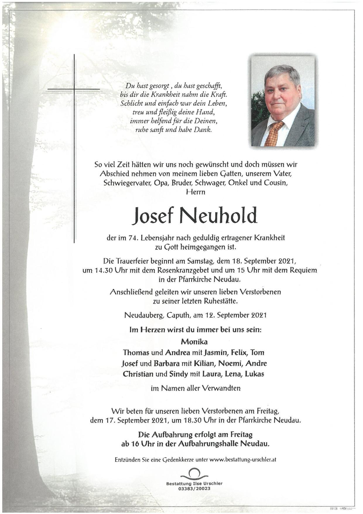 Traueranzeige von Josef Neuhold
