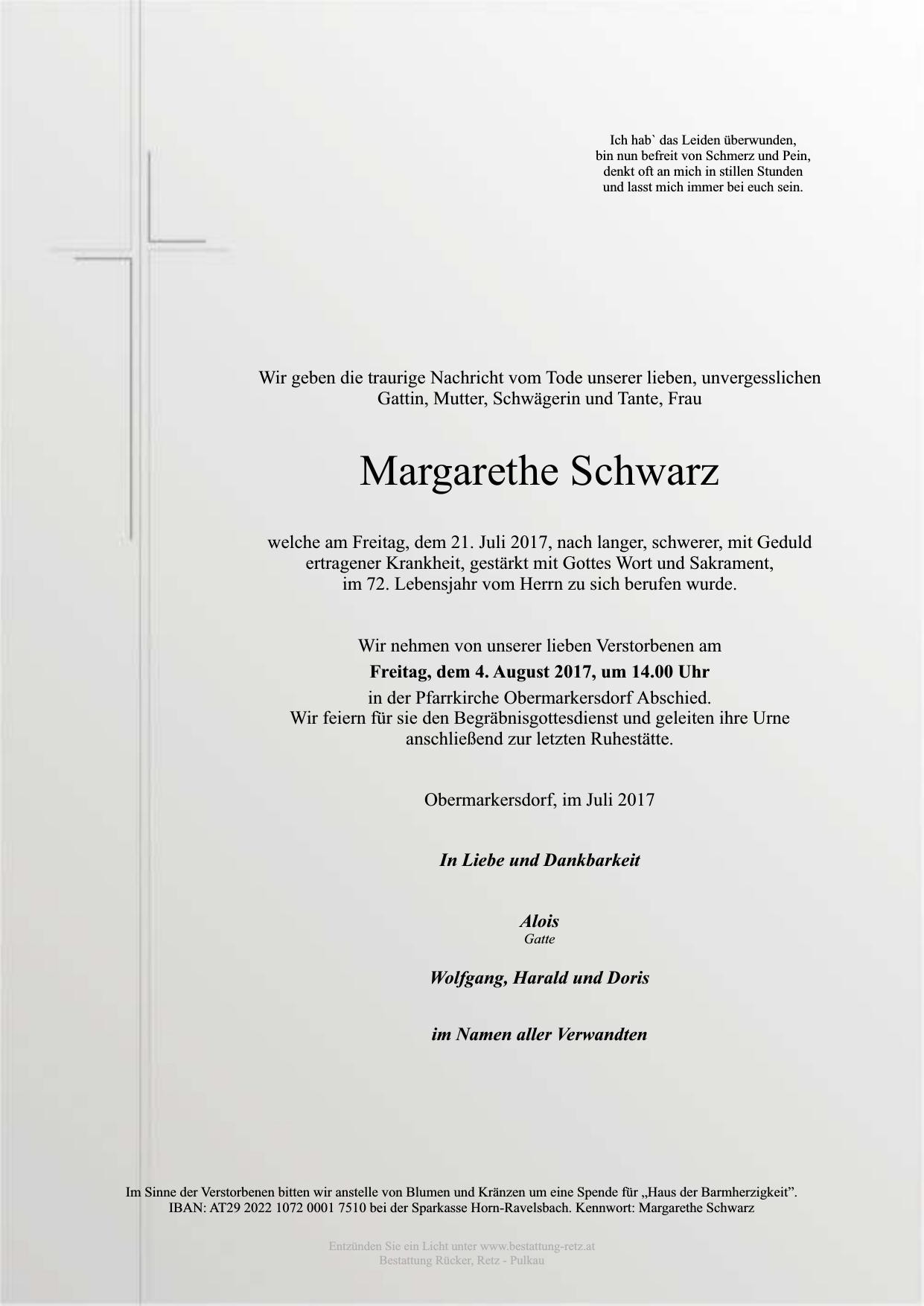 Traueranzeige von Margarethe Schwarz