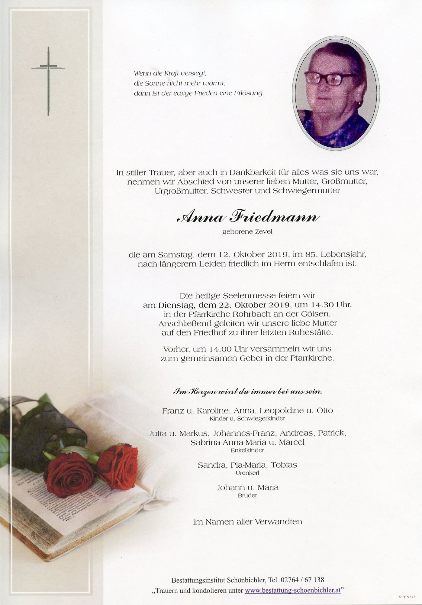 Traueranzeige von Anna Friedmann