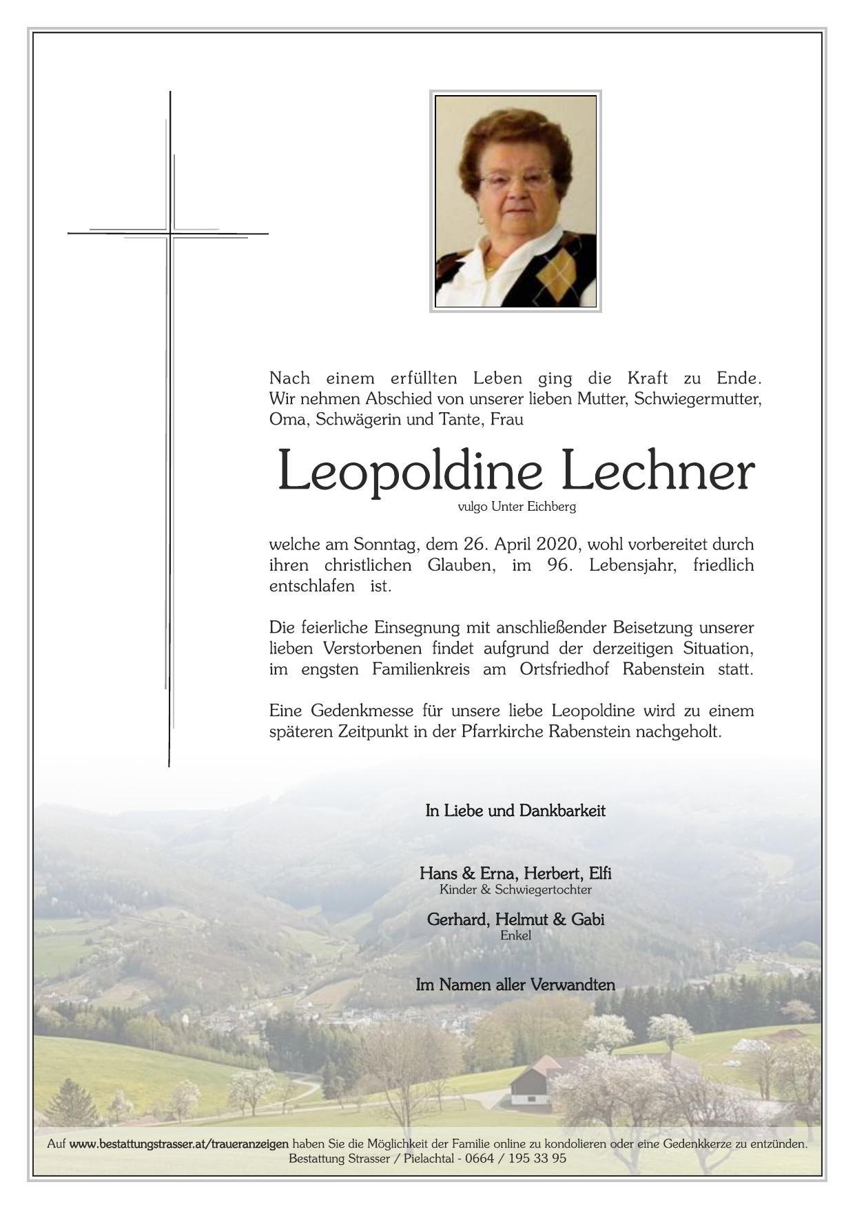 Traueranzeige von Leopoldine Lechner