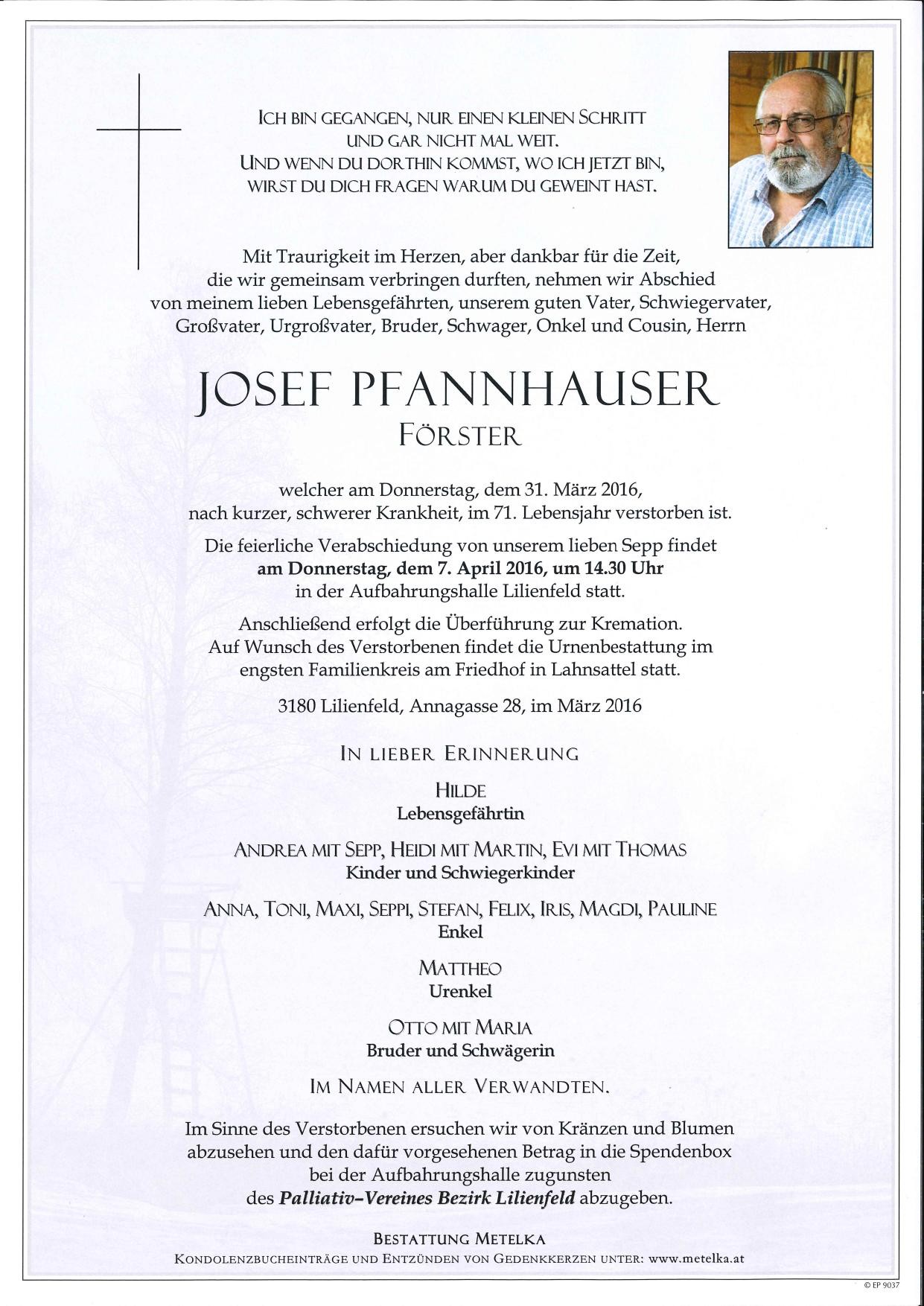 Traueranzeige von Josef Pfannhauser