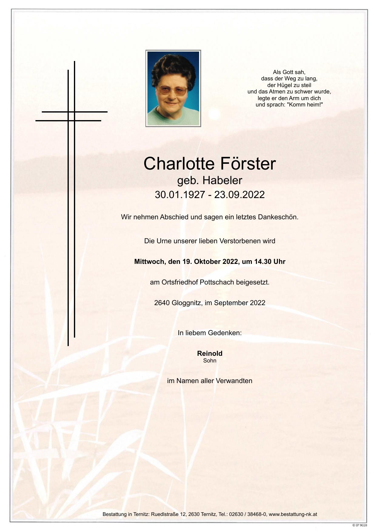 Traueranzeige von Charlotte Förster