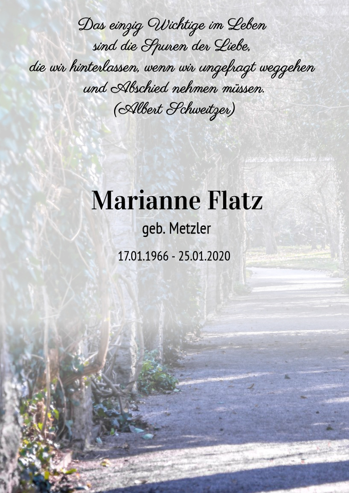 Traueranzeige von Marianne Flatz