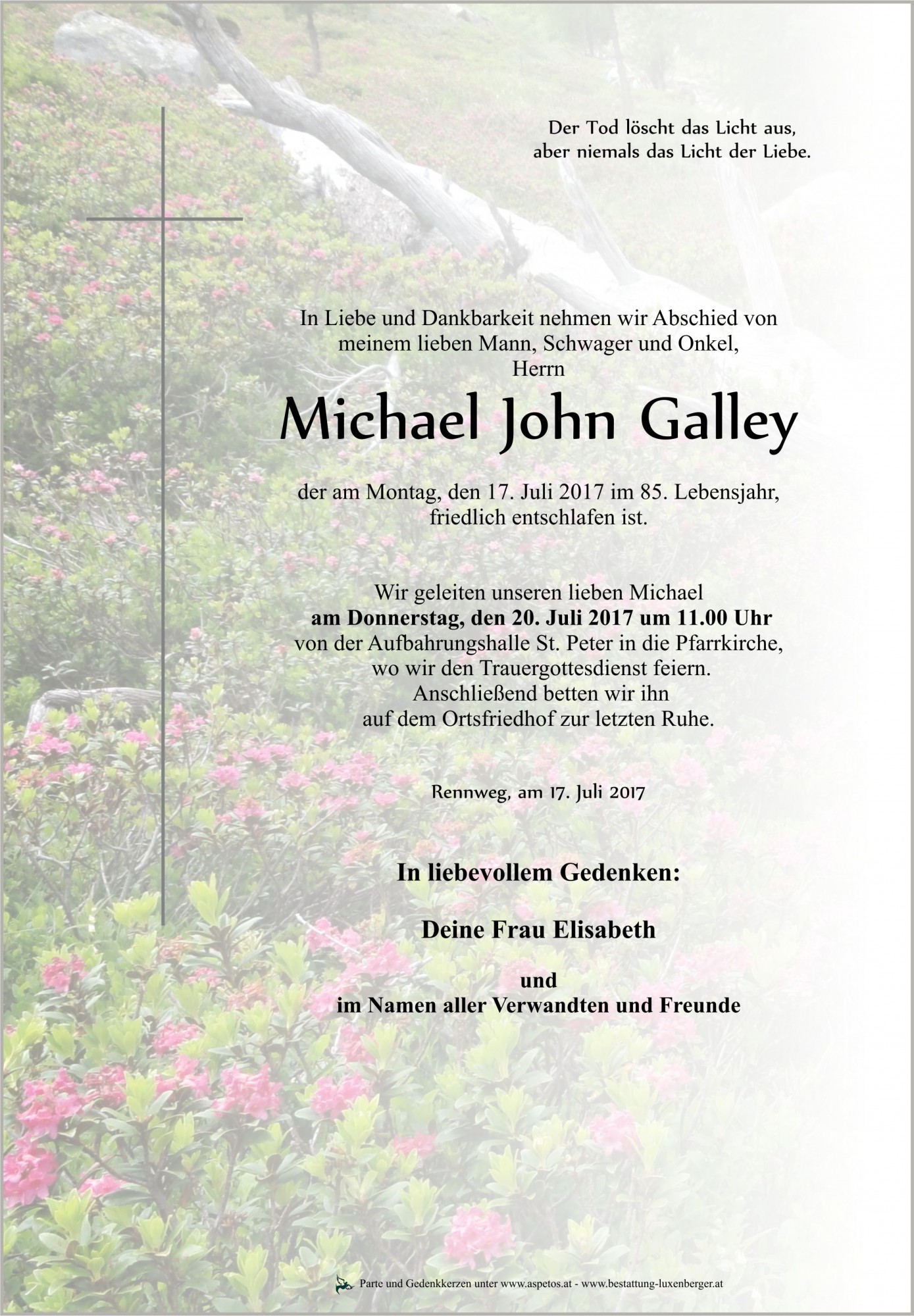 Traueranzeige von John Michael Galley