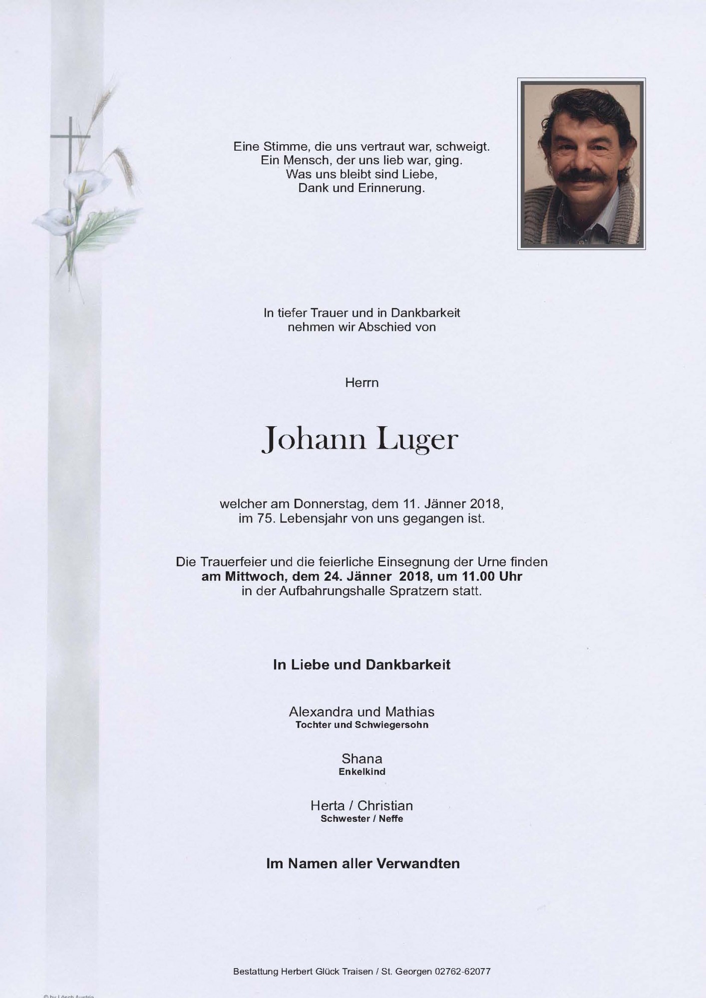 Traueranzeige von Johann Luger