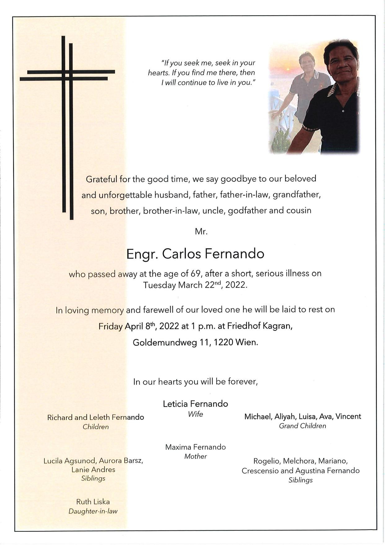 Traueranzeige von Carlos Fernando