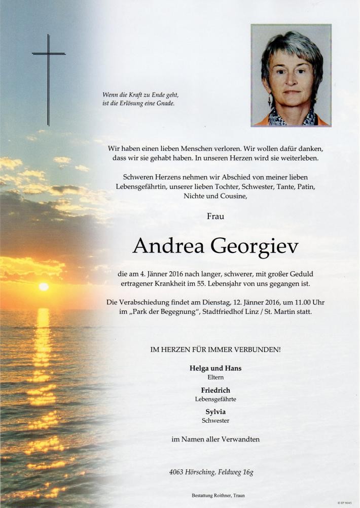 Traueranzeige von Andrea Georgiev