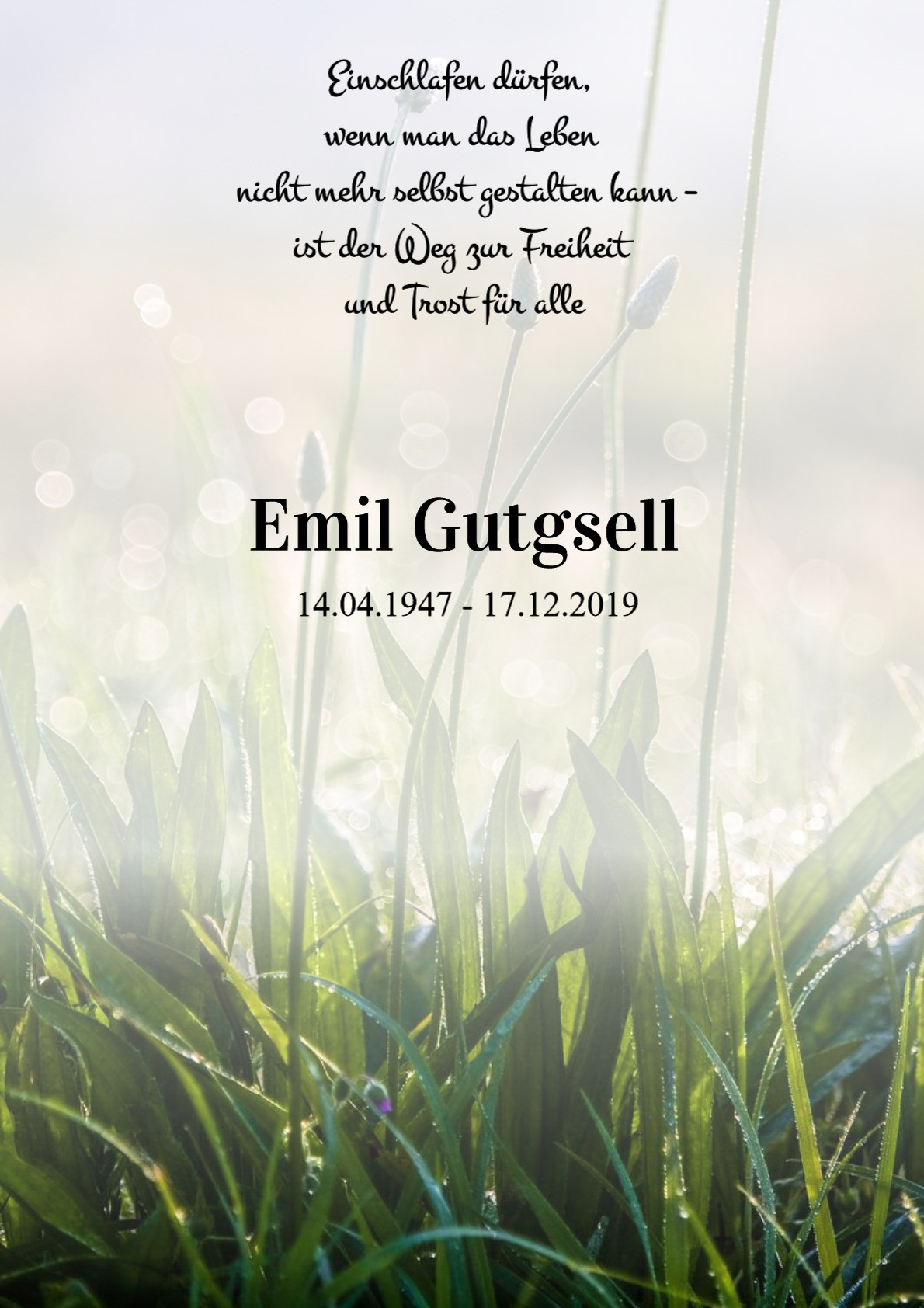 Traueranzeige von Emil Gutgsell