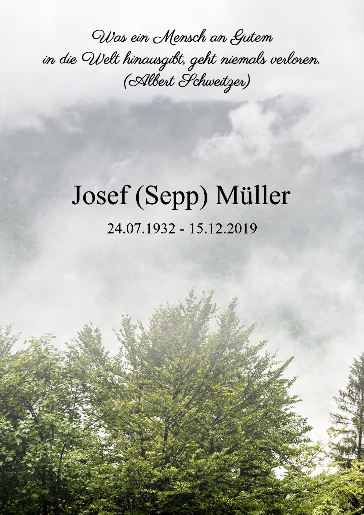 Traueranzeige von Josef (Sepp) Müller
