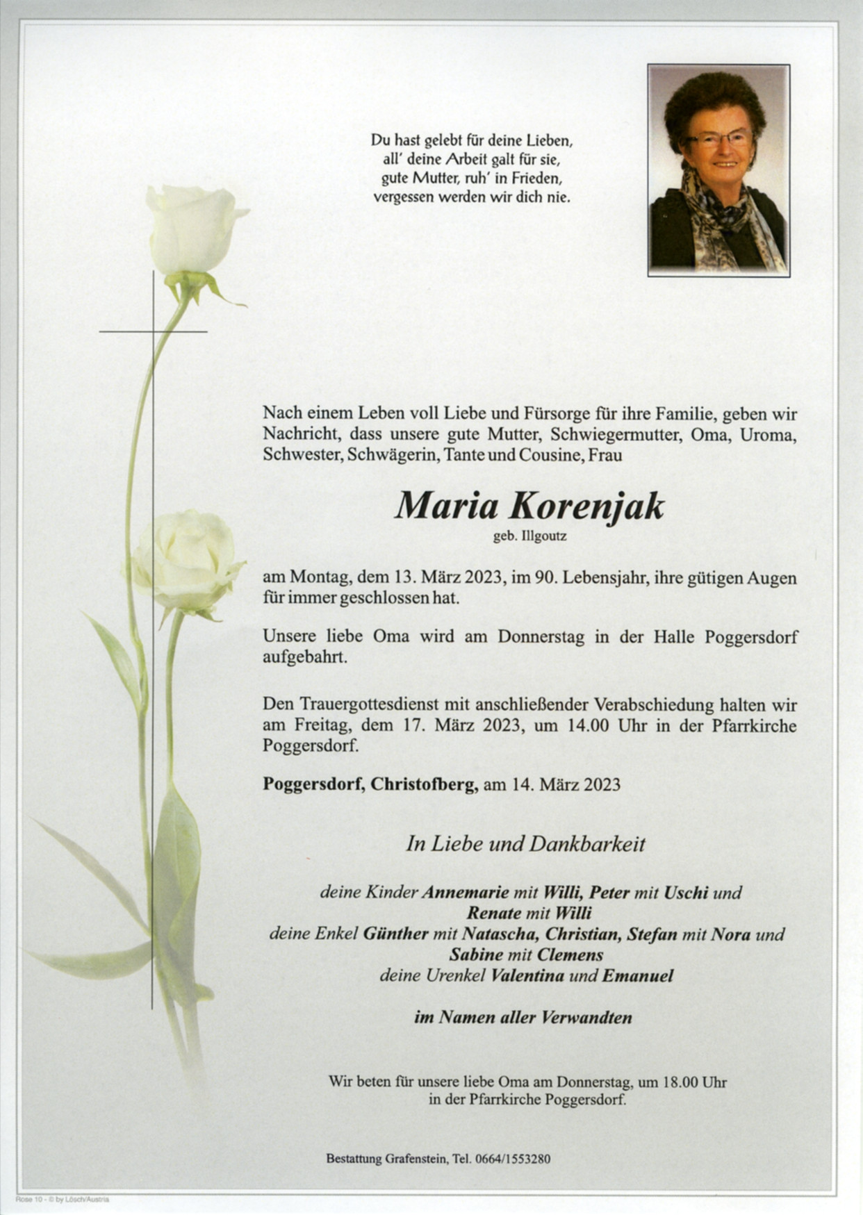 Traueranzeige von Frau Maria Korenjak