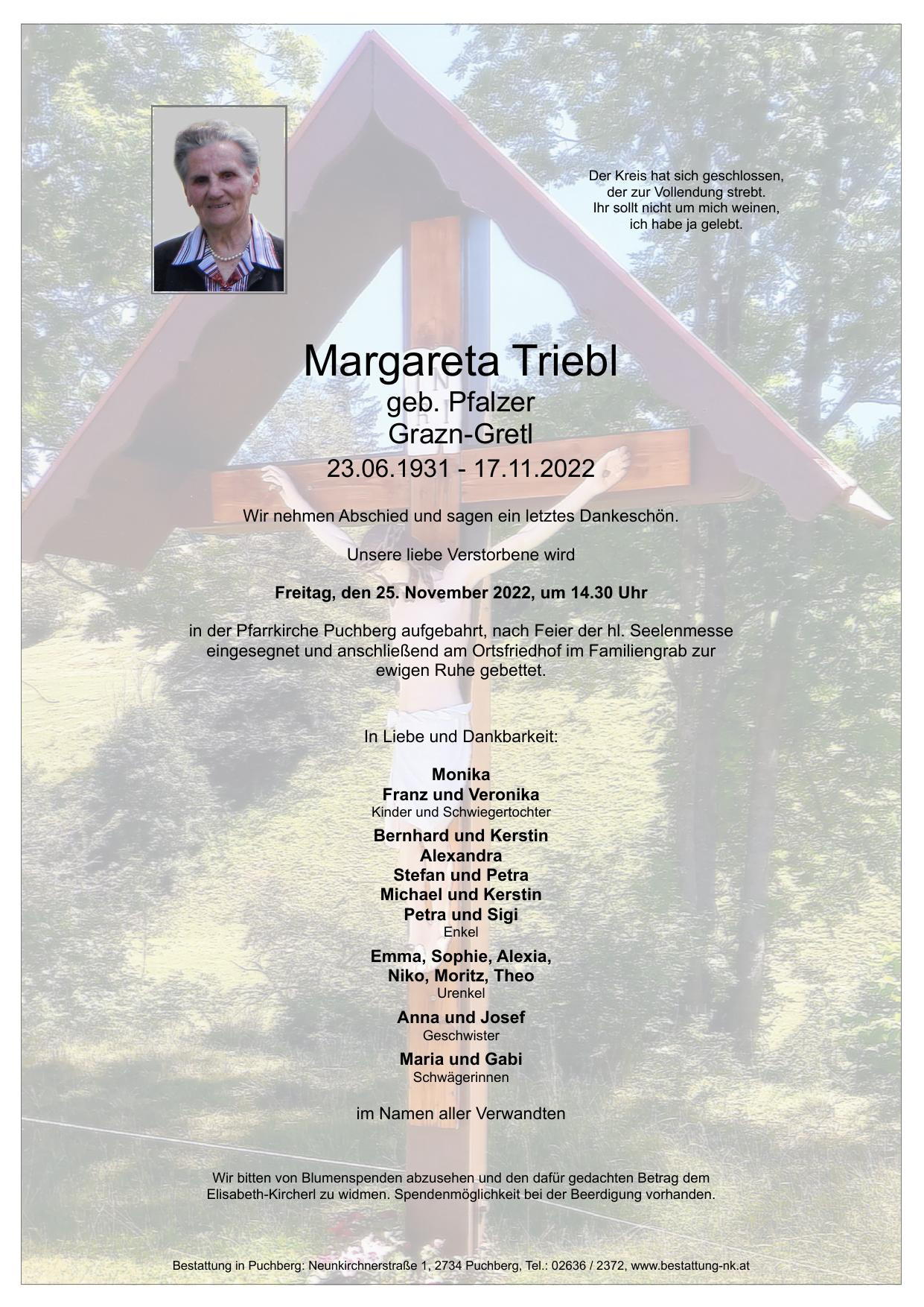 Traueranzeige von Margareta Triebl