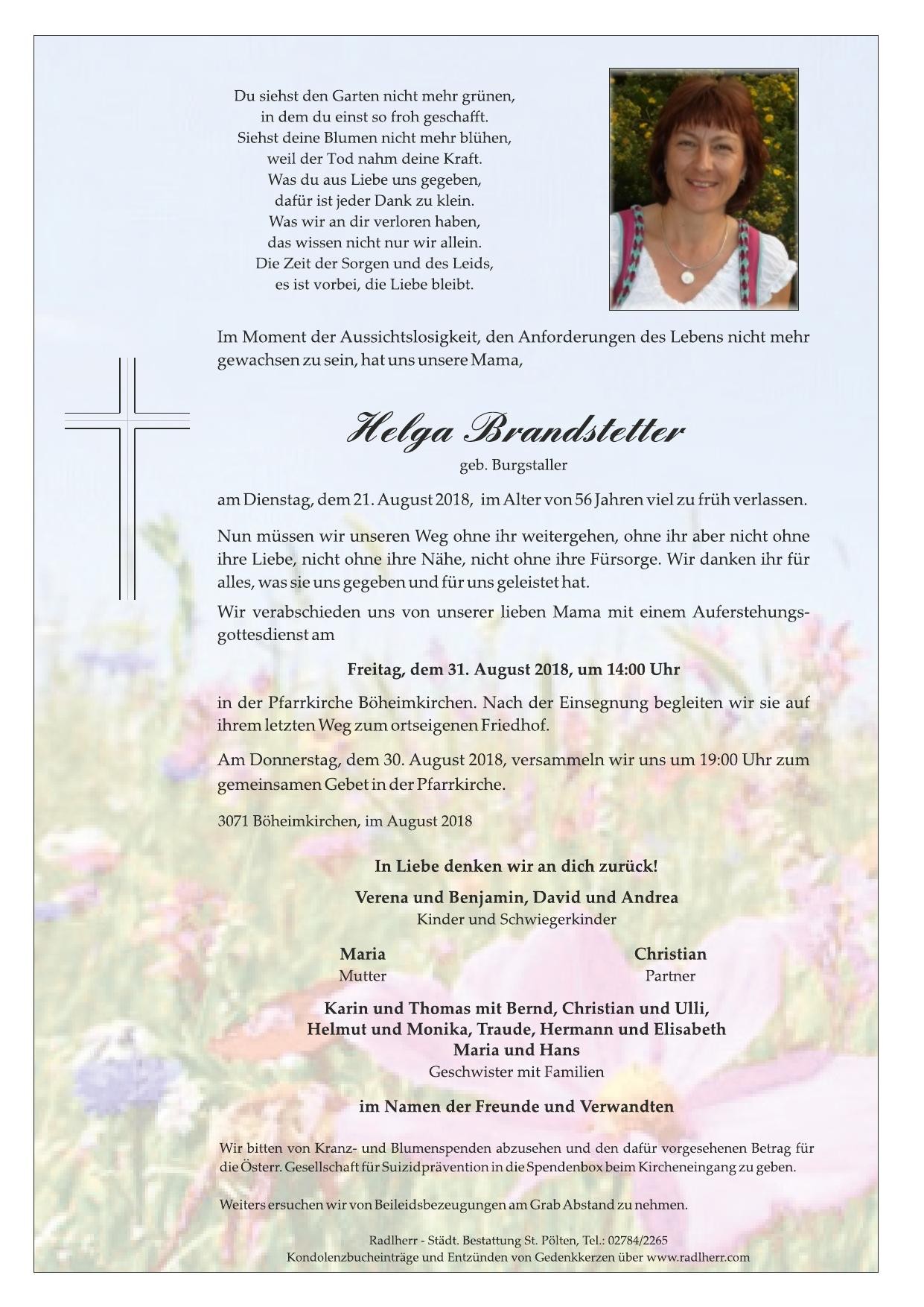 Traueranzeige von Helga Brandstetter