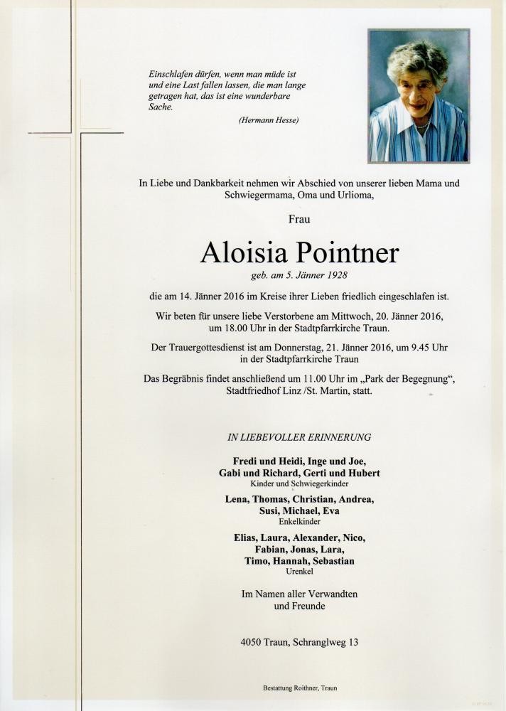 Traueranzeige von Aloisia Pointner