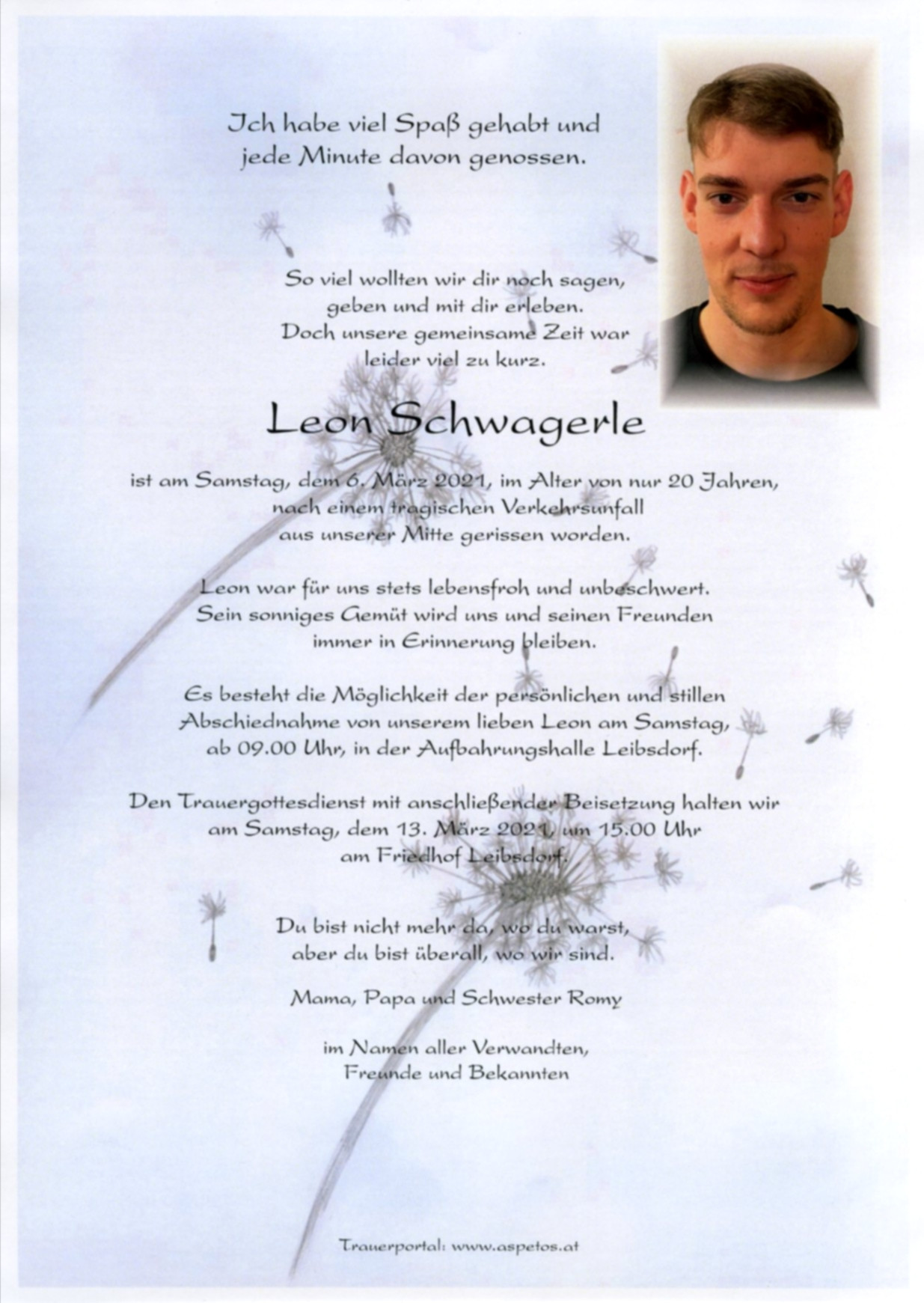 Traueranzeige von Leon Schwagerle