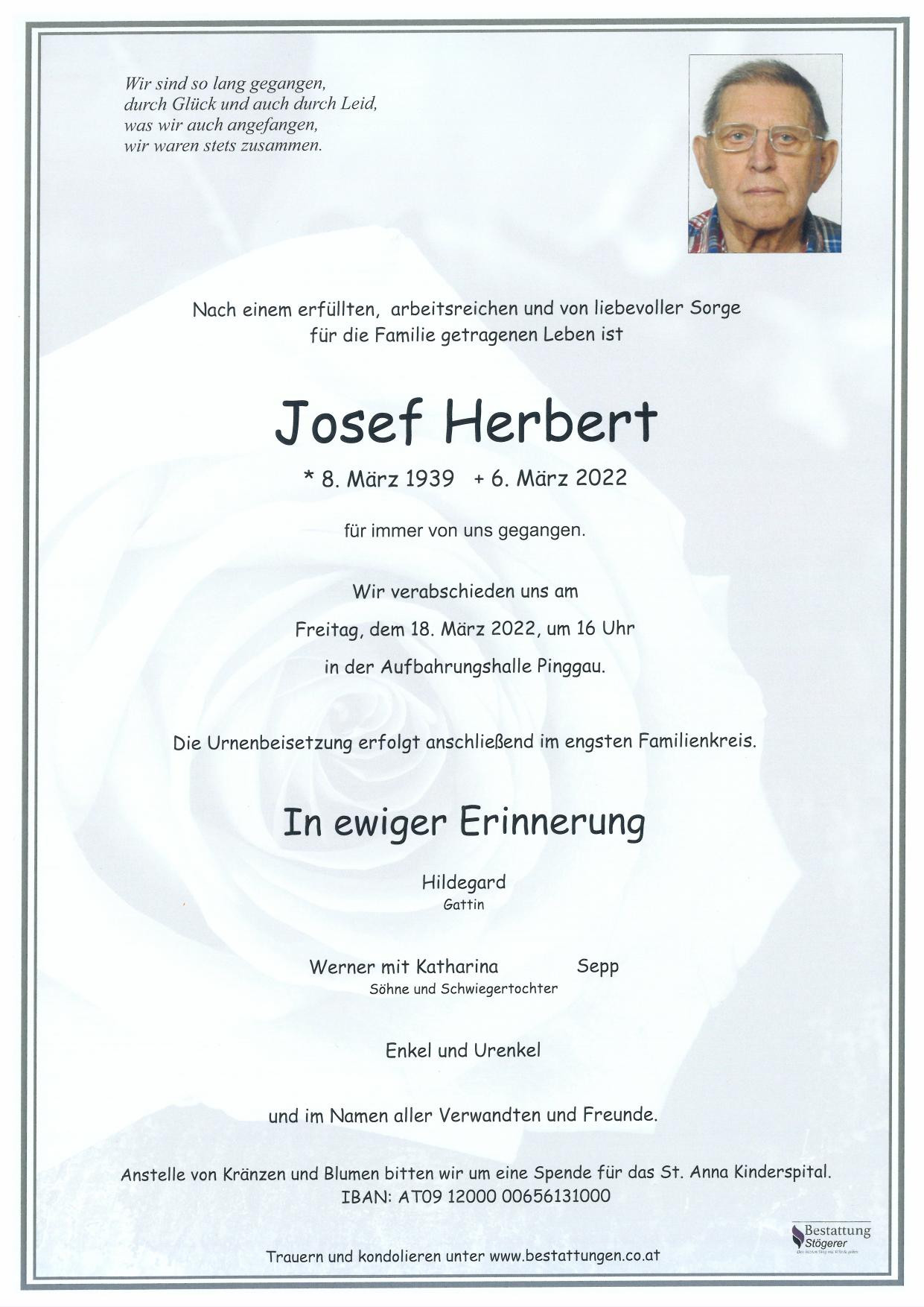 Traueranzeige von Josef Herbert