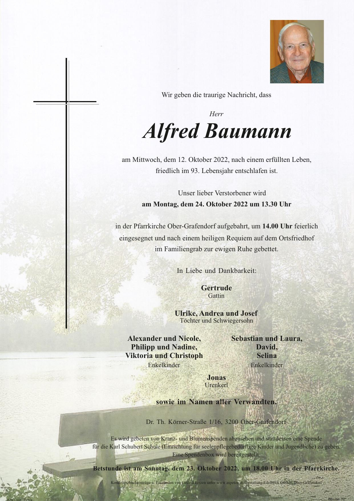 Traueranzeige von Alfred Baumann