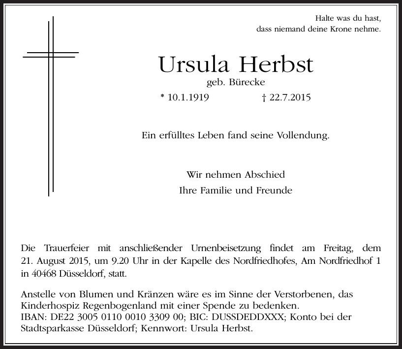 Traueranzeige von Ursula Herbst