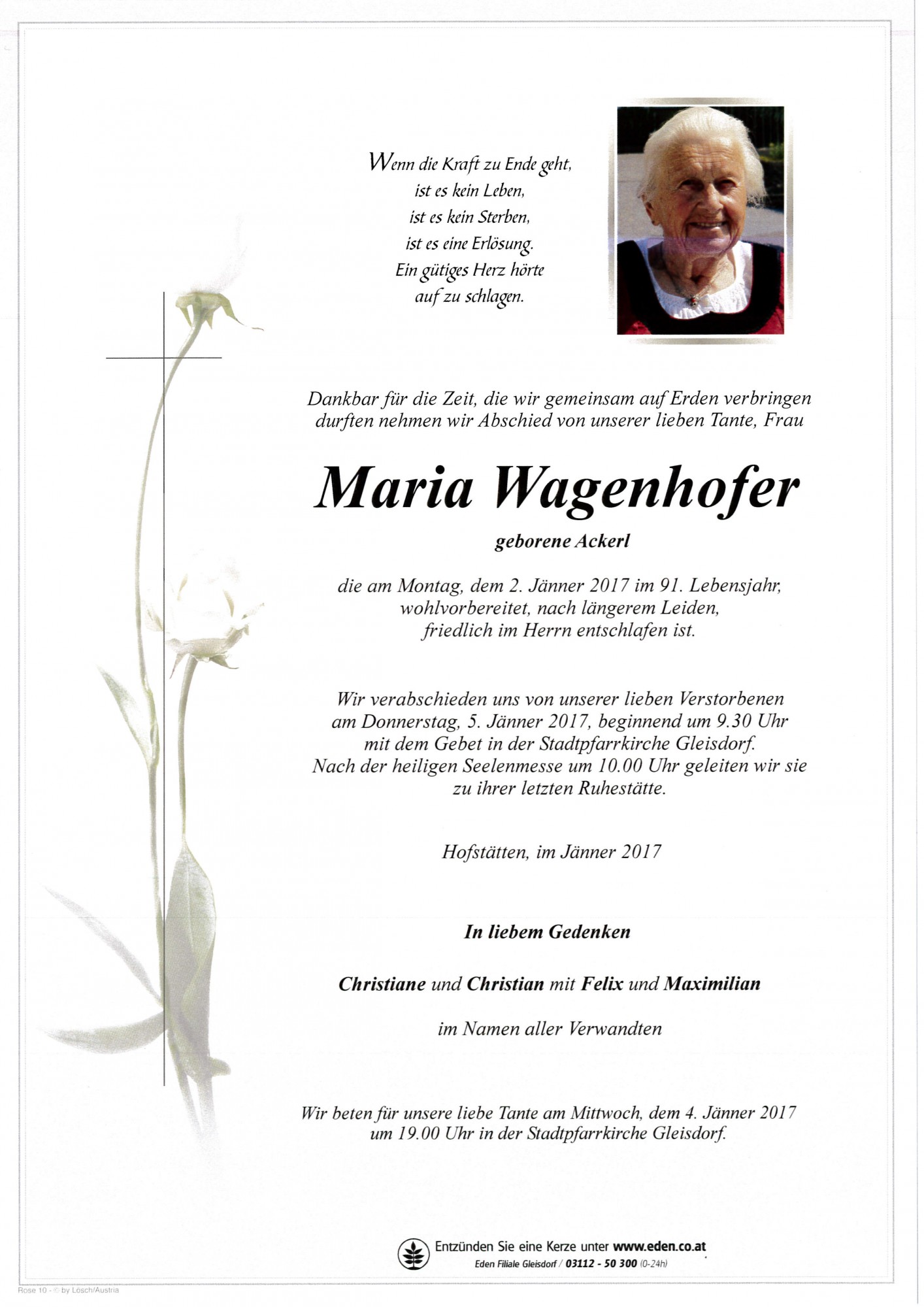 Traueranzeige von Maria Wagenhofer