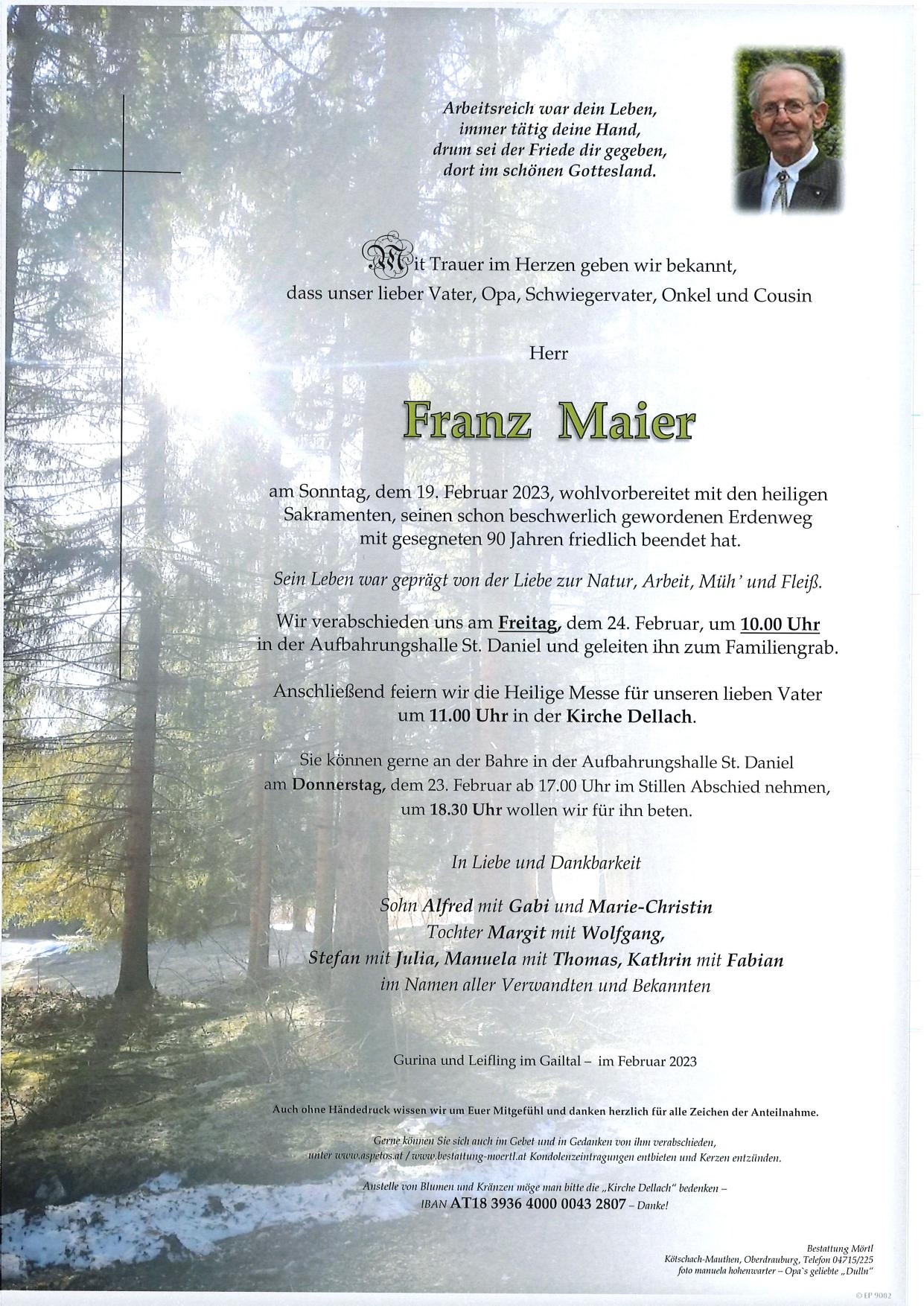 Traueranzeige von Franz Maier