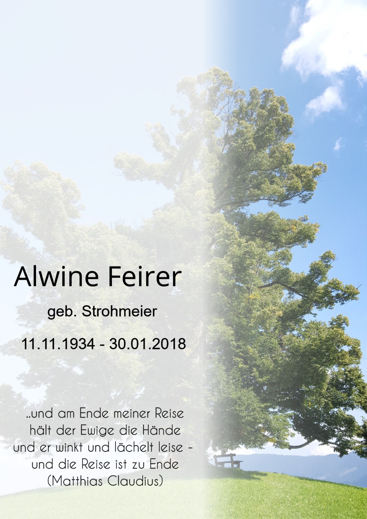 Traueranzeige von Alwine Feirer